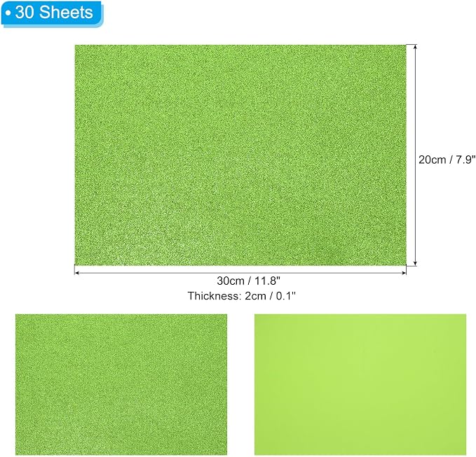 PATIKIL 30Sheets Grass Green EVA Glitter Foam Sheet 11.8 x 7.9 Inch 2mm Thick - Image 2