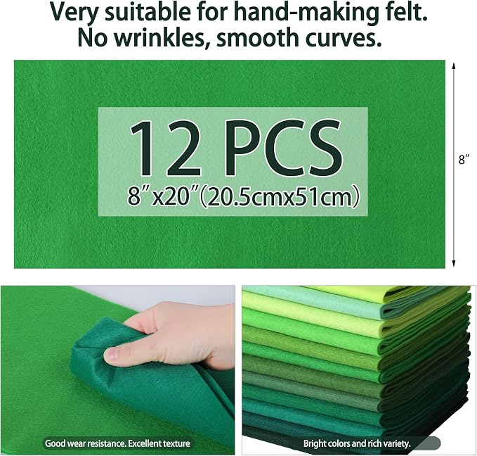 HaoFeiJH 12 Rolls 8"x20" 1.6mm Thick Soft Felt Fabric Sheets – 12 Assorted - Image 2