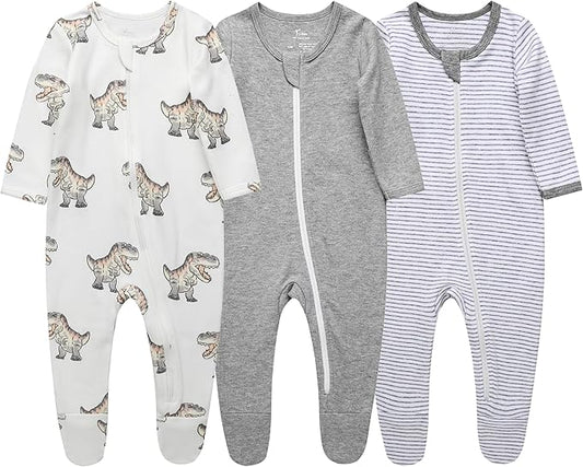 O2 BABY Baby Boys Girls Organic Cotton Zip-Front Sleeper Pajamas, Footed Sleep 'n Play