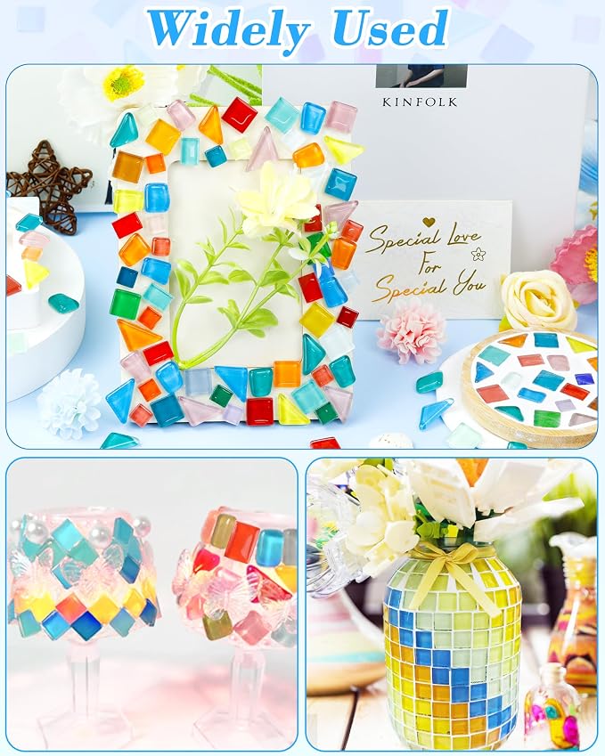 FIVEIZERO 300Pcs Mosaic Tiles for Crafts Bulk - 420g Glass Mosaic Kits - Image 6