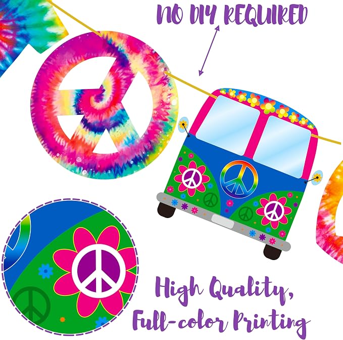 C L cooper life Tie Dye Happy Birthday Banner, Art Theme Party Decorations - Image 5