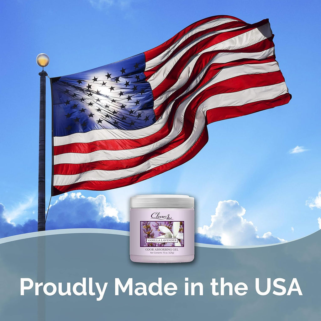 Clear Air Odor Absorber Gel - 15 oz, Pack of 2 - Air Freshener Absorbs and Eliminates Odors in Bathrooms, Cars, Boats, RVs and Pet Areas - Made with Essential Oils - Lavender Vanilla Scent