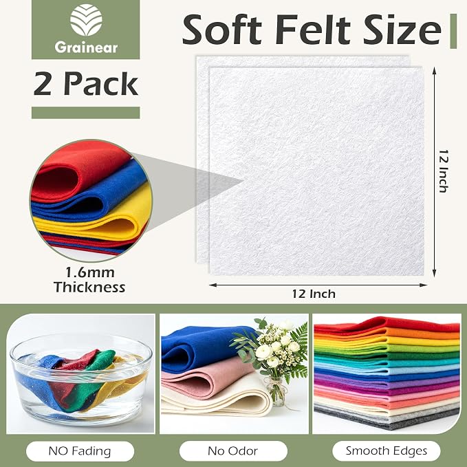 White Soft Felt Sheets for Crafts, 1.6mm Thick, Handmade Crafts, DIY Projects - Image 3