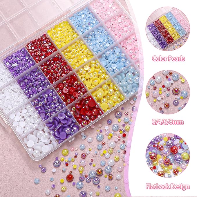 9000Pcs 3-8mm Blue Red Purple Flatback Pearls - Image 3