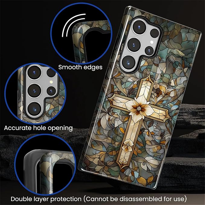 for Samsung Galaxy S24 Ultra Case, Christian Cross Stained Glass Pattern Glossy - Image 6