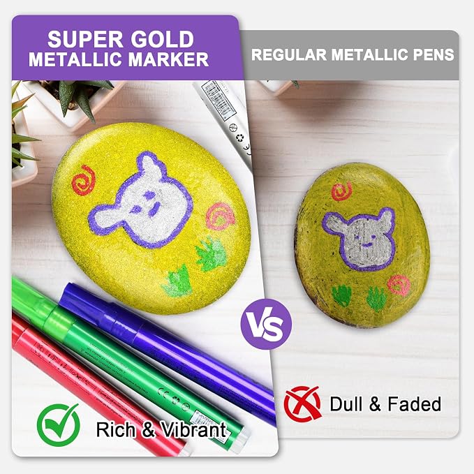 IVSUN Metallic Markers, 18 Colors Glitter Acrylic Gold Paint Pens | Super - Image 4
