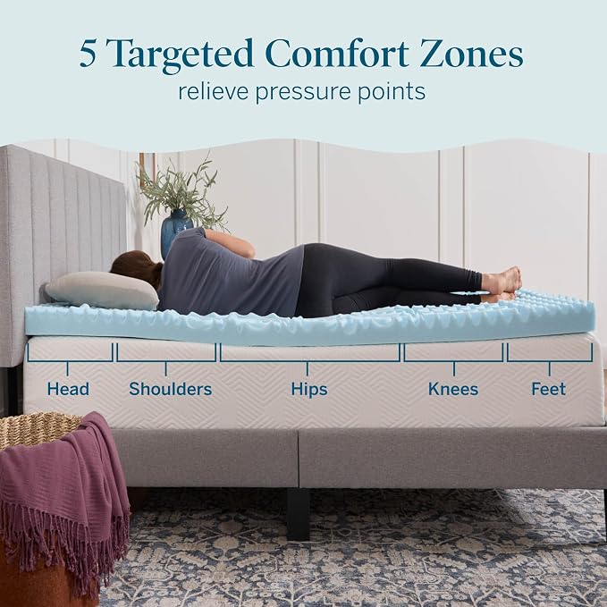 LUCID 3 Inch Gel Memory Foam Mattress Topper, Full size – 5 Zones – Cooling Gel - Image 3