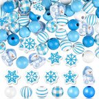 Qunclay 200 Pcs Blue Wooden Beads Winter Snowflake Snowman Wooden Beads by Qunclay