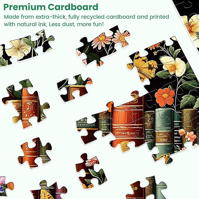 500 Piece Puzzle for Adults | Vintage Wildflowers Books Puzzle | Recycled - Image 3