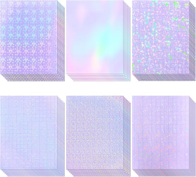 36 Sheets Holographic Laminating Sheets Clear Self Adhesive Sticker Paper | by CosrkHolographicLaminateSheets