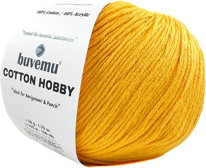 Cotton Hobby Yarn for Amigurumi Crochet & Knitting | 1.76 oz / 180 yds by buvemu