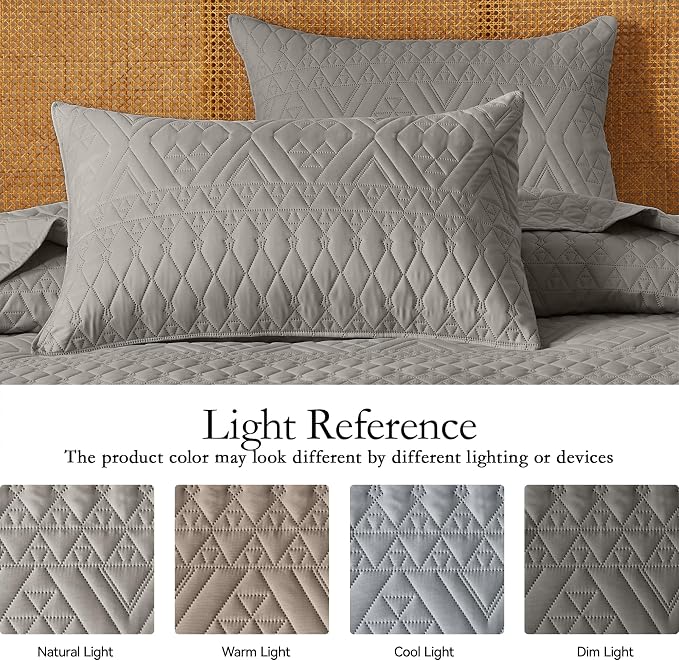 akkialla King/Cal King Size Quilt Bedding Set, Dark Grey Lightweight Microfiber - Image 5