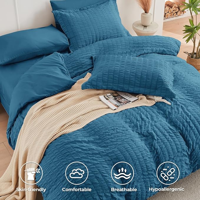 HYMOKEGE Teal Queen Comforter Set Seersucker 7 Pieces, All Season Luxury Bed in - Image 3