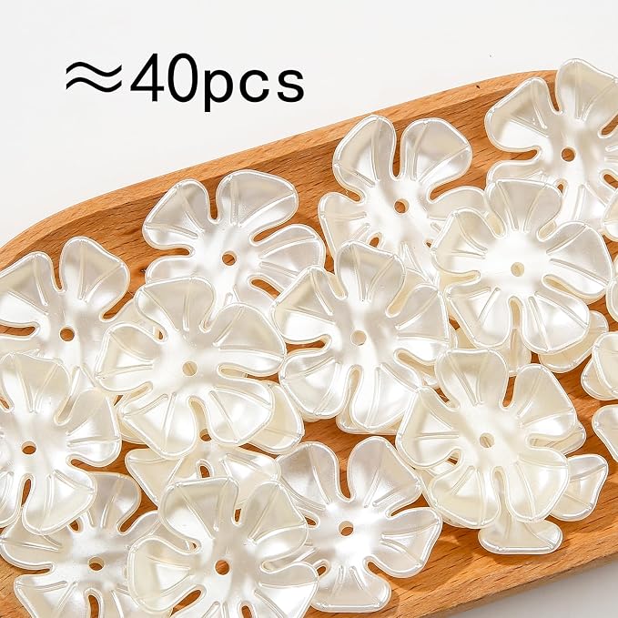 40pcs Flower Shape Beads White Pearl Flower Beads Color Lily Beads - Image 2