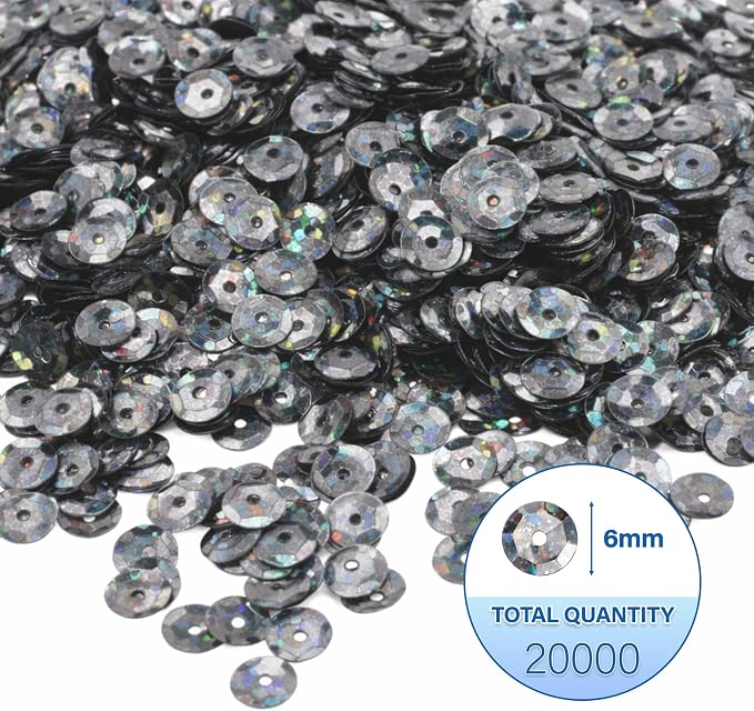 Mandala Crafts 6mm Cup Holographic Pewter Sequins - Image 3