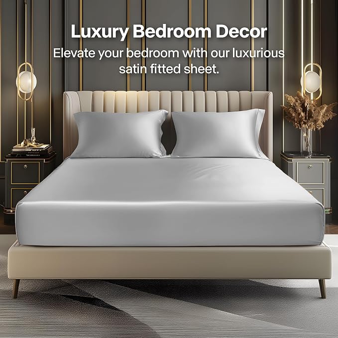 BEDELITE Satin Fitted Sheet and Pillowcases Set, Luxury Soft Similar to Silk - Image 2