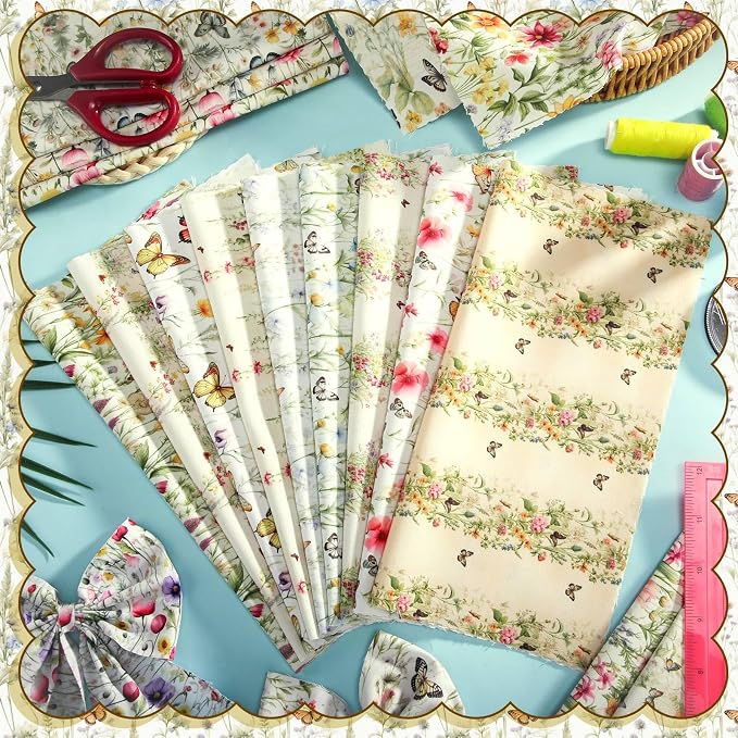HunnmingRe 20 Pcs 10''x10'' Yellow Wildflower Quilting Fabric Square Romantic - Image 3
