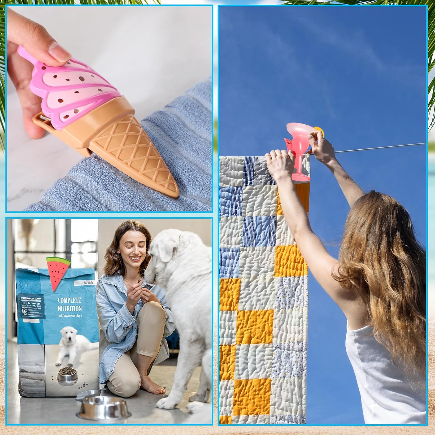 Sieral 8 Pcs Beach Towel Clips Beach Chair Pool Clips for Chairs Plastic Windproof Holder Funny Decorative Clothespins for Patio Accessories Summer, 4 Styles(Stylish Style)