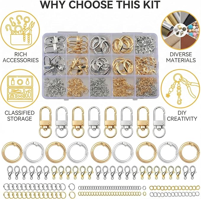 Key Chain Keychain Making Kit Accessories 540pcs Gold and Silver Bag Charm Clip - Image 7