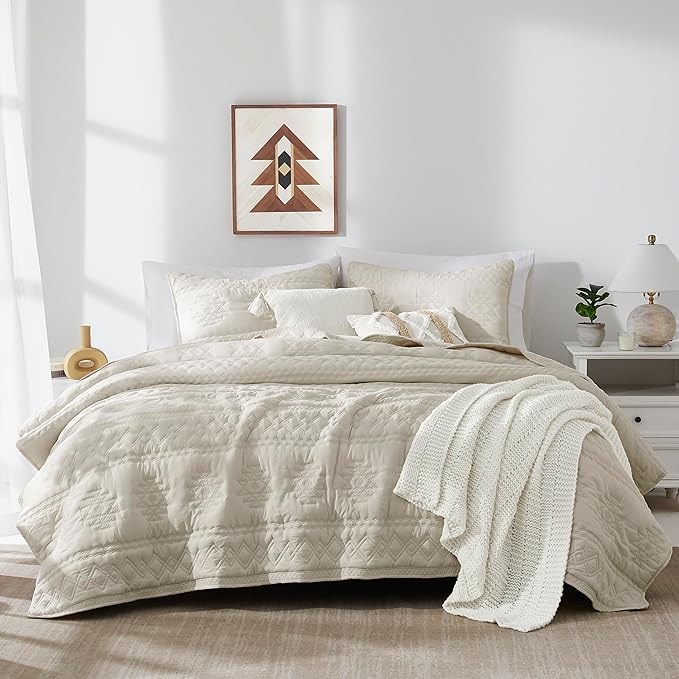WDCOZY Beige Boho Quilt King Size Bedding Set by WDCOZY