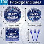 100PCS Happy New Year Party Plates and Napkins Party Supplies Blue 2026 New - Image 2