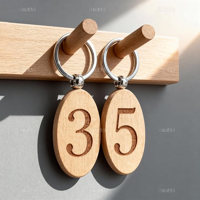 AUEAR, Blank Wooden Key Chain Wood Keychain Key Ring Key Tags Personalized EDC - Image 7