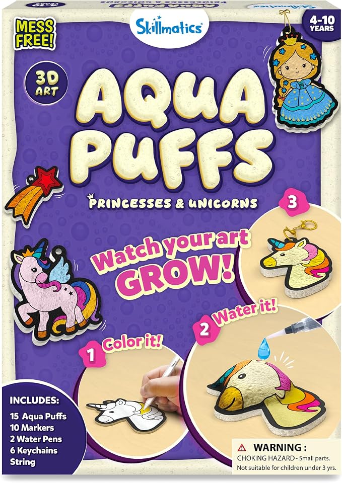 Skillmatics Aqua Puffs 3D Art Kit – Princesses & Unicorns, Mess-Free Toy | by Skillmatics