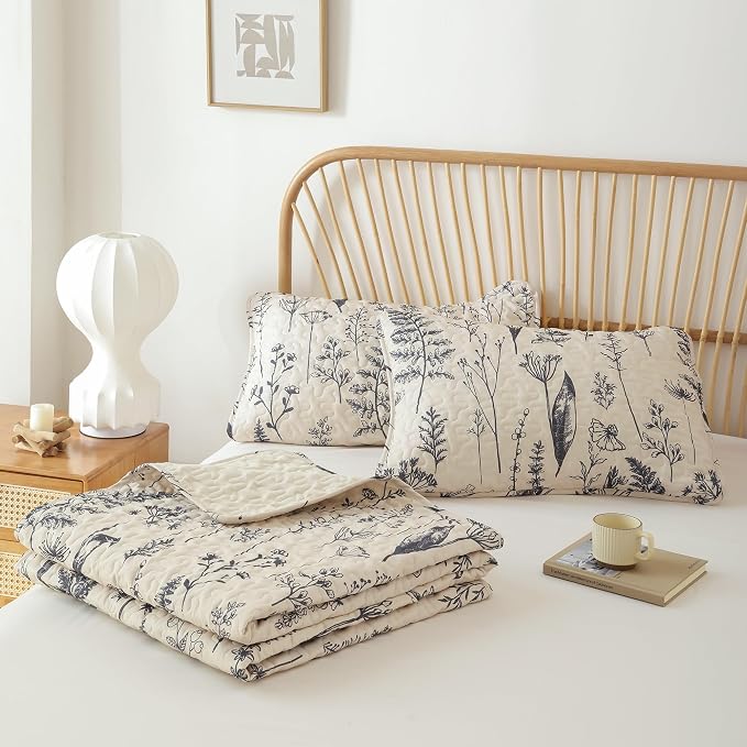 JANZAA Quilts Queen Size Beige Quilt Botanical - Image 9