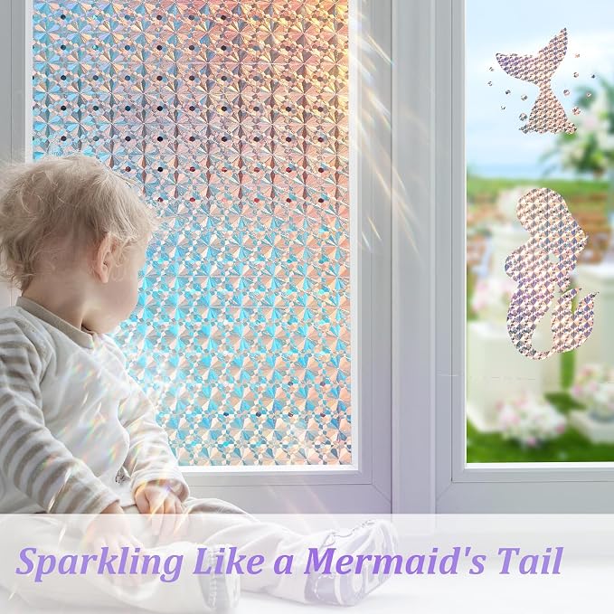 Windimiley Stained Glass Window Privacy Film, Rainbow Clings, 35.4" x 78.7" | - Image 3