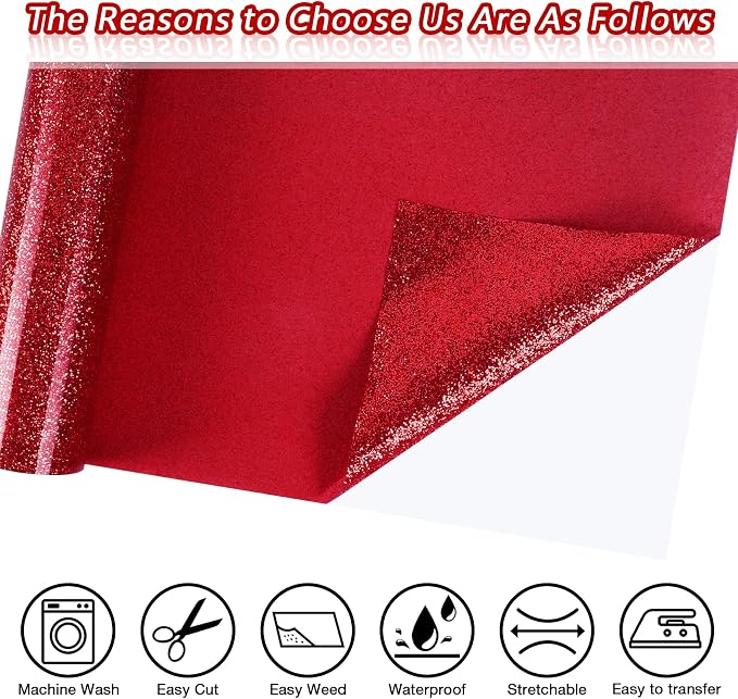 ​TORC Red Glitter HTV Red Heat Transfer Vinyl HTV Rolls - Image 2