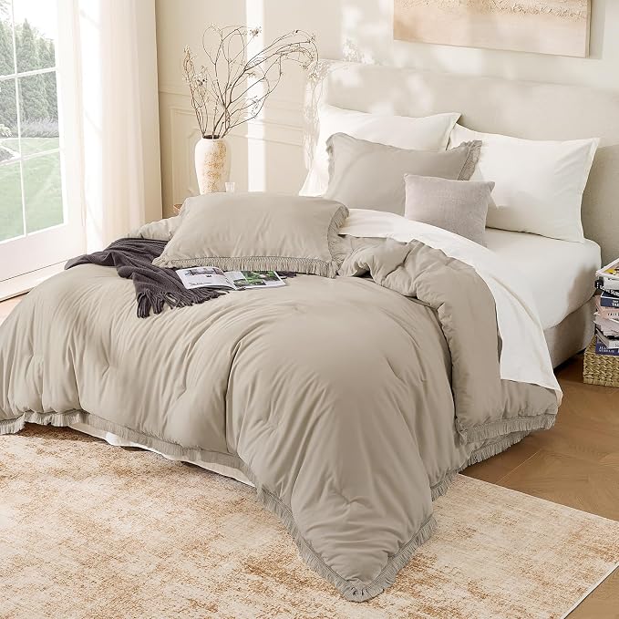 Andency Oatmeal Comforter Set Twin Size, 2 Pieces Boho Tassel Lightweight - Image 6
