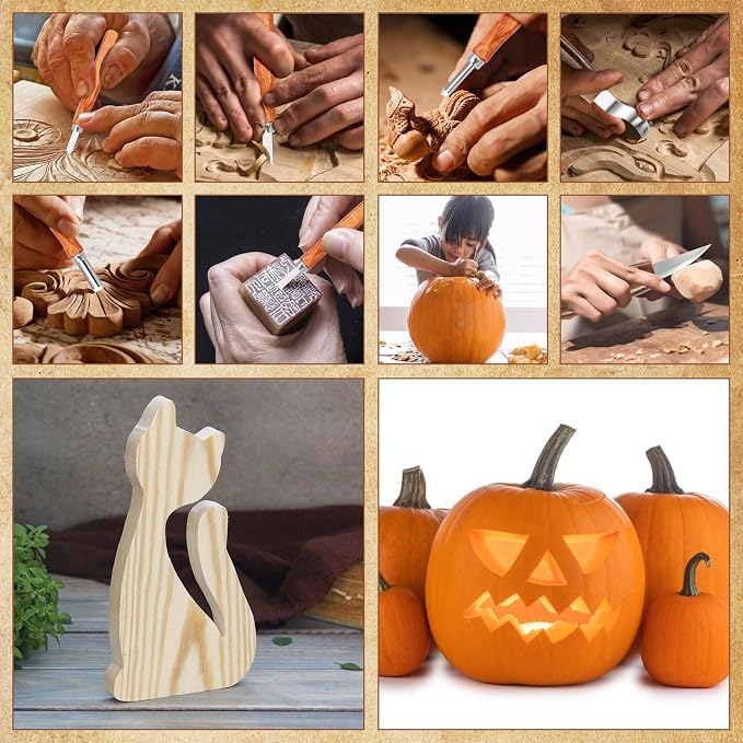 AUGSUN Wood Carving Kit, 17 Pack Wood Whittling Kit Hand Carving Knife Tools Set - Image 7