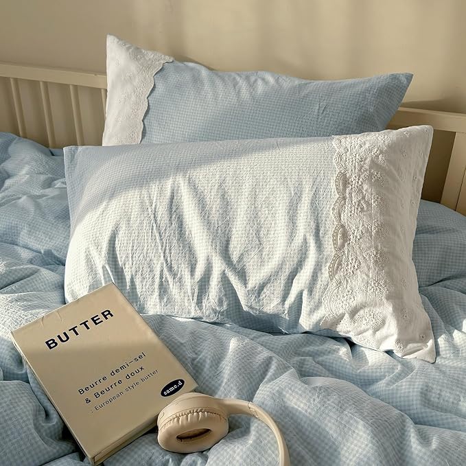 mixinni Blue Gingham Duvet Cover Twin Size - Image 7