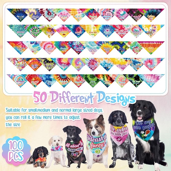 Sweetude 100 Pcs Tie Dye Dog Bandanas Bulk - Image 4