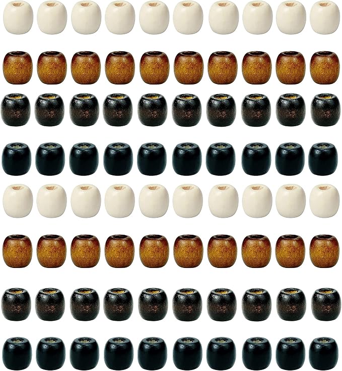 400Pcs Large Hole Barrel Wood Beads, BetterJonny 12x11mm 4 Colors Natural - Image 3