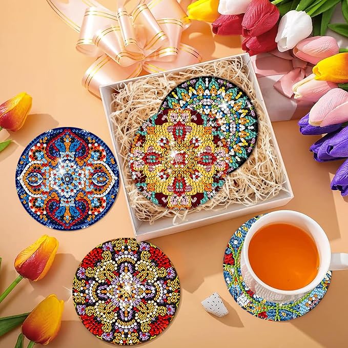 EWJRNSF 10 PCS Mandala Diamond Art Coasters Kit - Image 7