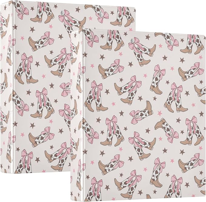 Pink Bow Cowgirl Round Ring Binders 1.5 Inch Doodle Bow Knot 3 Ring Clipboard - Image 8