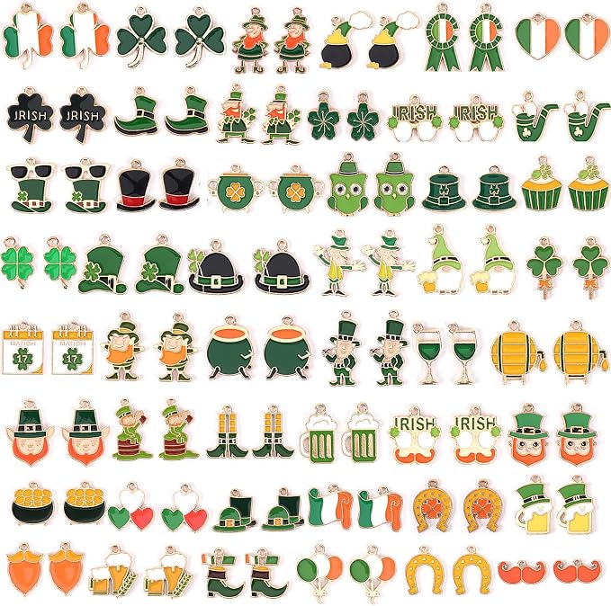 SANNIX 110Pcs 55 Pairs St. Patrick's Day Charms St. Patrick's Shamrock Charms by SANNIX