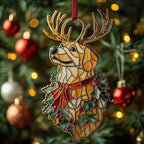 Golden Retriever Reindeer Wreath Acrylic Suncatcher by Unknown