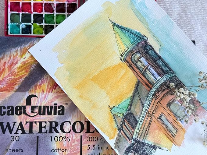 Caeluvia Cold Press 100% Cotton Watercolor Paper Pad 140lb, 5.5x8.5 Inch 30 - Image 5