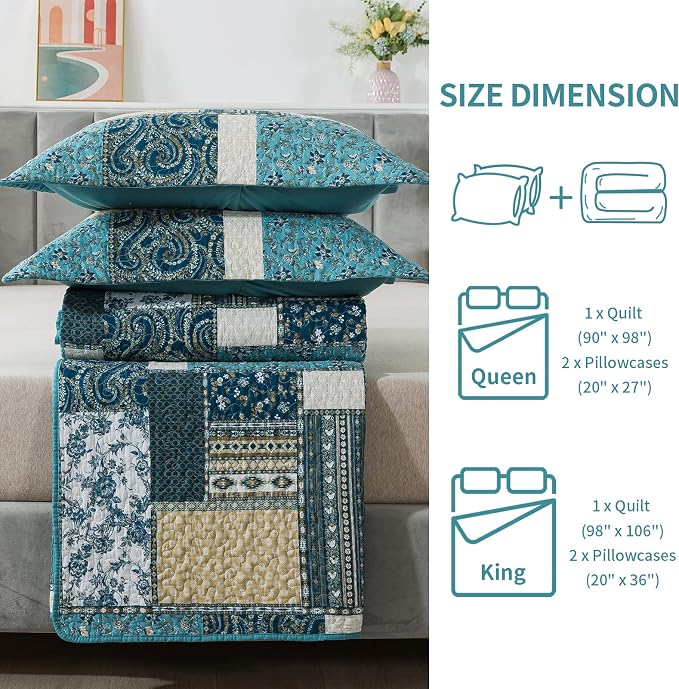 BEDIFANY Cotton California King Size Quilt Set, Lightweight Bedspread Oversized - Image 6