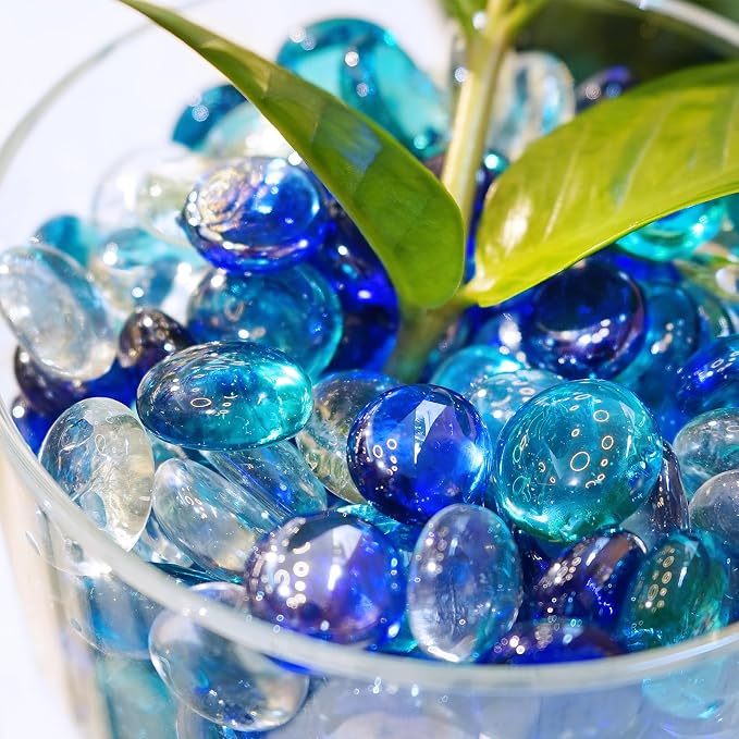 2LB Blue Mix Flat Glass Marbles - Image 5
