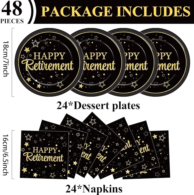 48Pcs Happy Retirement Paper Plates and Napkins Retirement Party Decorations - Image 2