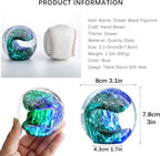 QFkris 3'' Hand Blown Glass Ocean Waves Ball Figurine, Glass Art Bubble Waves - Image 2