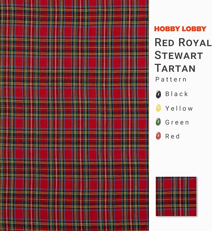 Hobby Lobby Red Royal Stewart Tartan Cotton Calico Fabric, 1 Yard | Precut - Image 2