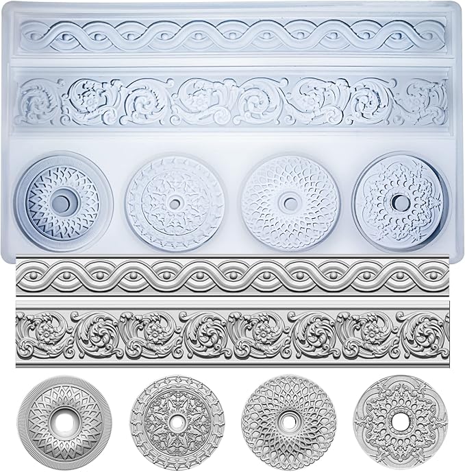 Art Mold for Polyclay Air Dry Clay Plaster, Trimmings and Medallion by FUNSHOWCASE