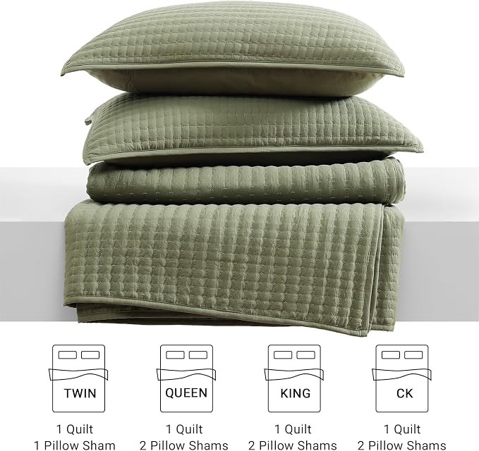WRENSONGE Twin Quilt-2 Pieces Lightweight Bedspreads Olive Green Twin Quilt - Image 8
