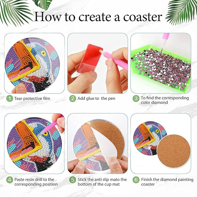 EWJRNSF 6 PCS Diamond Art Coasters Kits, Small Diamond Painting Coasters - Image 3