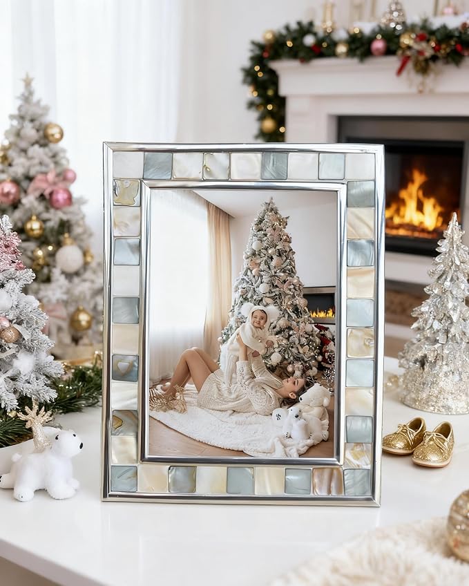 Baby Picture Frame 3.5x5 Mother of Pearl 3 1/2 by 5 Silver Plate Photo Frame - Image 2