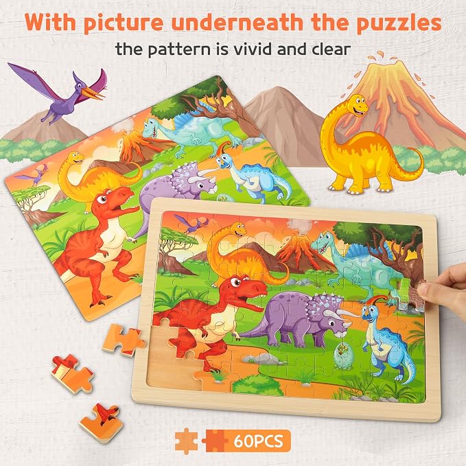 SYNARRY Wooden Puzzles for Kids Ages 4-6, 6 Packs 60 PCs Jigsaw Puzzles - Image 3